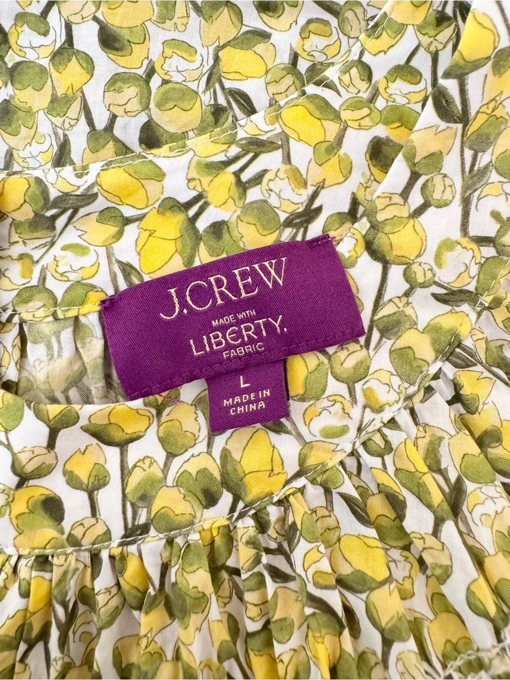 J. Crew High-neck Puff-sleeve Smock Top in Liberty Eliza's Yellow Fabric, Size L